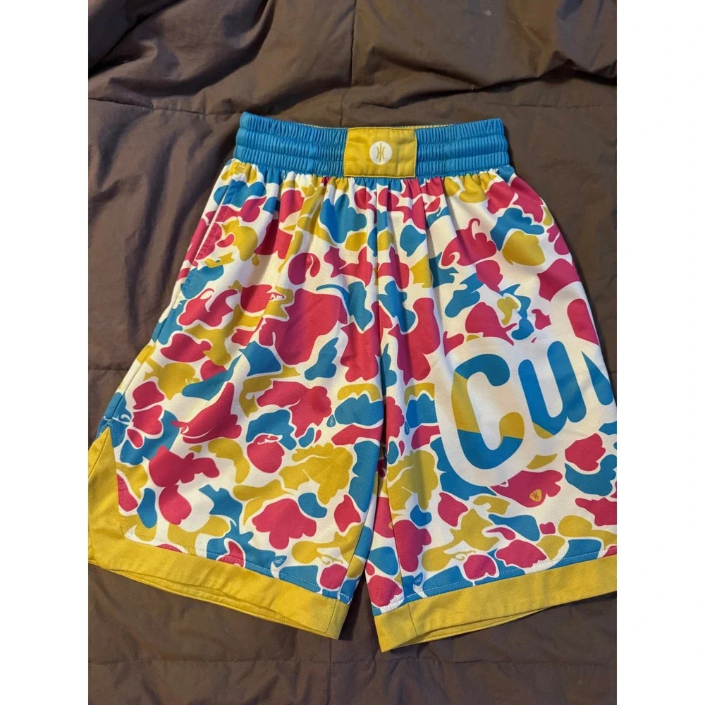 Hoop Culture Boys Youth Medium Camo Basketball Shorts Pink Blue Yellow Mesh YMD